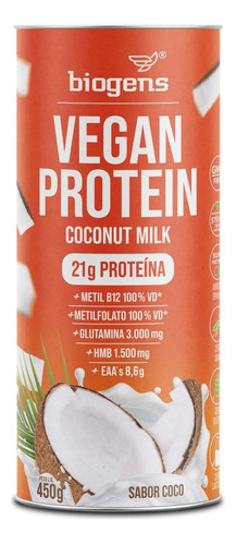 Proteína Vegana 450g, Coconut Milk, Sabor Coco, Biogens