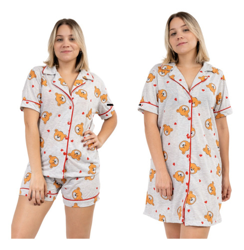 Kit Camisola E Pijama Short Doll  Americano Amamentação 