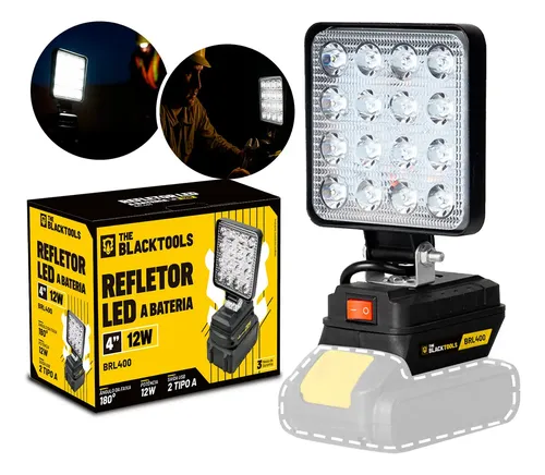 Lanterna Refletor Lampada Luz Led 12w A Bateria 21v Portátil Recarregável 127/220v Bivolt Brl400 The Black Tools Branco-frio Preto