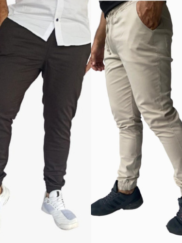  2 Unidades Pantalón Jogger Dril Licrado Pitillo 4 Bolsillos