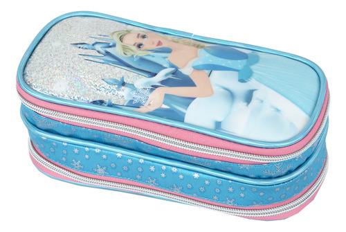 Mochila Escolar Infantil Meninas Princesa Denlex Cor Azul Desenho Do Tecido Lisa