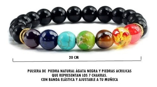 Imagen 2 de 2 de Pulsera 7 Chakras Piedra Ágata Negra