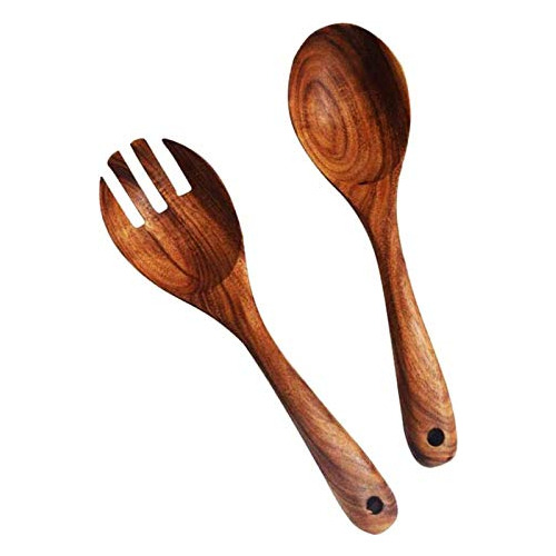 Wooden Acacia Salad Servers With Salad Spoon And Fork S...