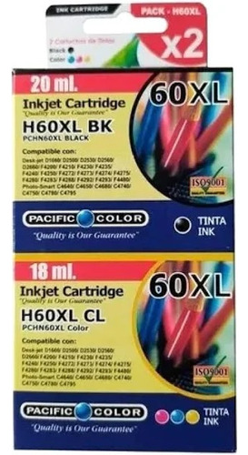 Set Tintas Pack 60xl Negro Y 60xl Tricolor Pacific Color X4