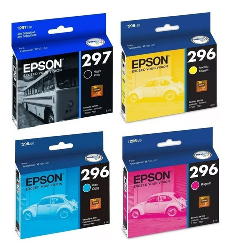 Cartuchos Epson T297 Negro + T296 Colores Xp 231 241 431 441