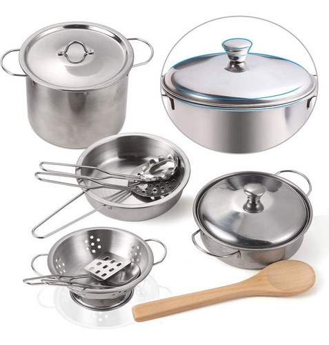 Set Utensilios Cocina, Juguetes Simulación Niños, Acero Inox