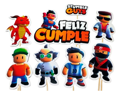 Adorno Deco Torta Cake Topper Stumble Guys Feliz Cumple