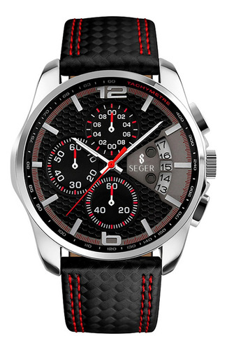 Reloj Hombre Seger 9106 Original Eeuu Elegante Lujoso Casual Color de la malla Negro/Rojo