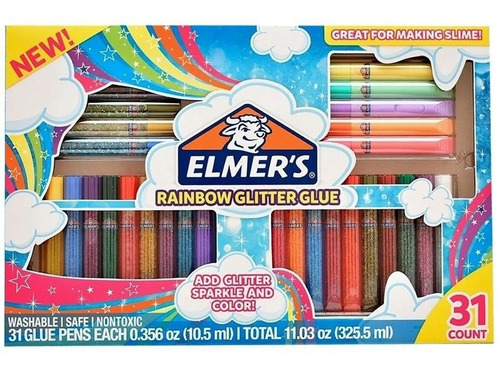 Pack Elmers Rainbow Adhesivo Glitters X31 Apto P/hacer Slime