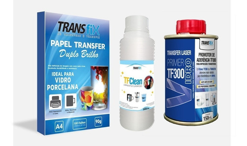 Papel Transfer Laser Para Vidro + Tfclean + Primer Tf300