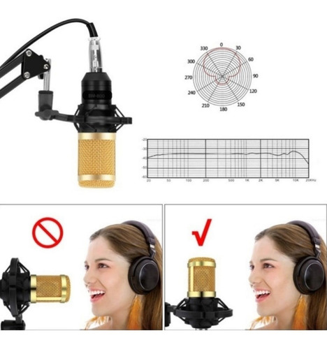 Kit Microfone Condensador Lorben Bm800 Cabo Xlr/p2 Top Cor Preto Dourado