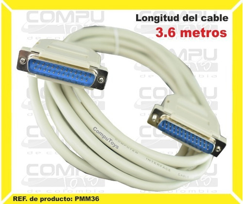 Imagen 1 de 6 de Cable Db-25 Pines Macho- Macho 3.6m Ref: Pmm36 Computoys Sas