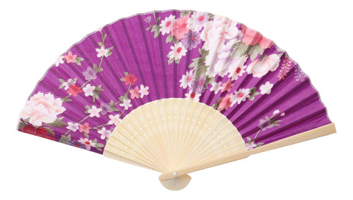 Abanico Plegable De Seda De Estilo Japonés Morado, Diseño Vi