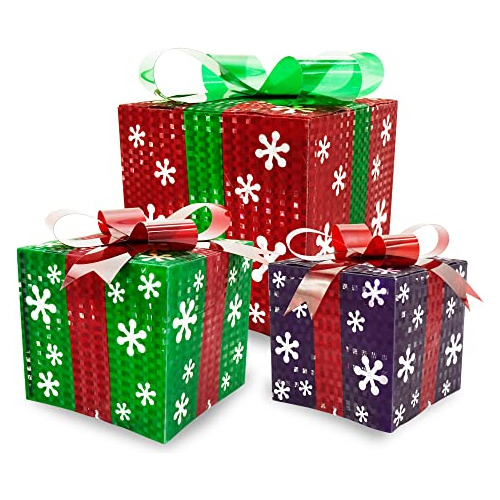 Conjunto De 3 Cajas De Regalo Iluminadas Navidad, 50 Lu...