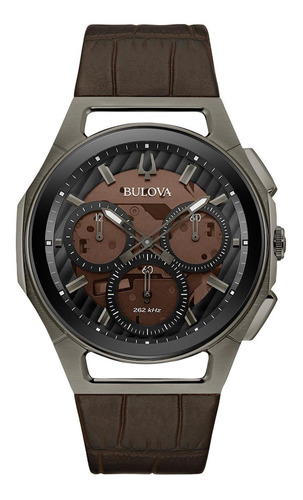 Reloj Bulova Precisionist 98a231 para hombre fabricado en Japón, color de la correa: marrón oscuro, color del bisel, gris, color de fondo: marrón oscuro