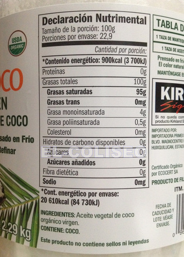 Imagen 2 de 2 de Aceite Comestible Puro De Coco Orgánico Virgen Sin Refinar