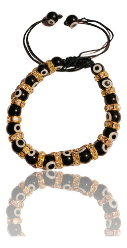 Pulsera Hombre Cuentas De Cristal Ojo Turco Negro Plateado