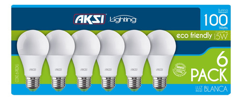 Pack De 6 Focos Led A19 Línea Eco Aksi De 15w Color De La Luz Blanco Frío