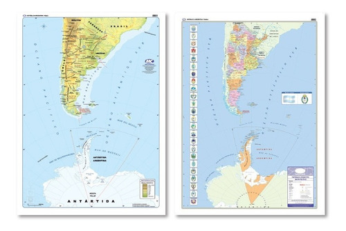 Mapa Mural Argentina Bicontinental Doble Faz Mudo 95x130cm