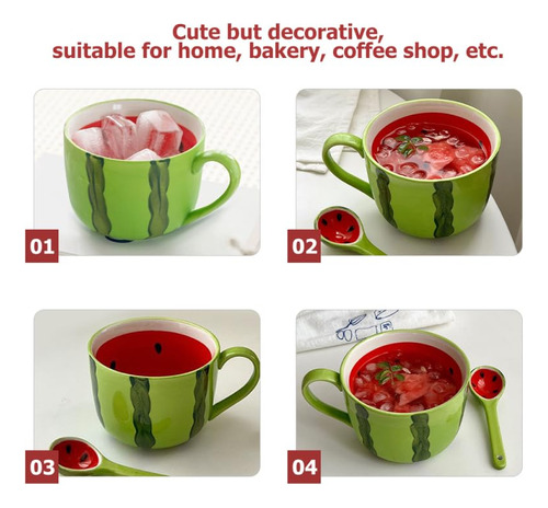 Taza De Sandía Con Cuchara - Forma De Fruta De Cerámica