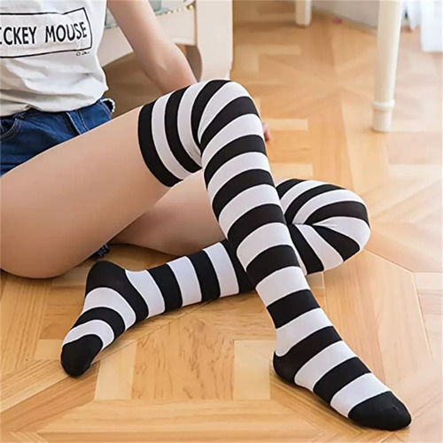 Calcetines A Rayas For Mujer, Hasta El Muslo, Medias Largas