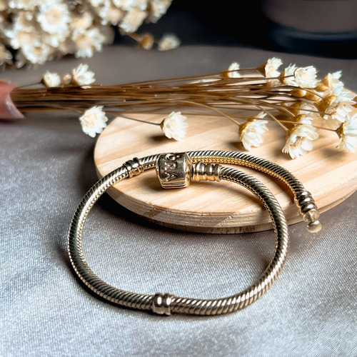 Pulseira Pandora Flexível Em Ouro Amarelo 14k 19 Centímetros