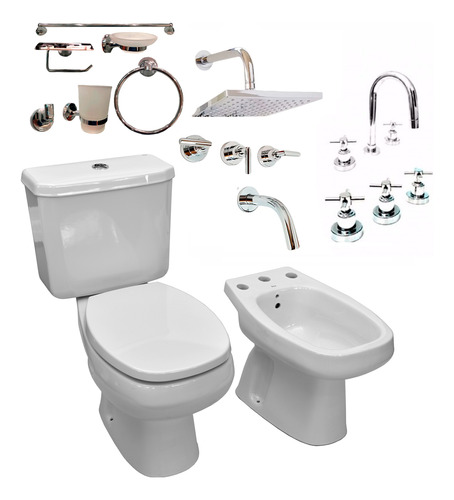 Juego Inodoro Tapa Bidet Griferia Y Accesorios Monaco Roca P