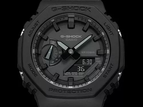Reloj de pulsera Casio G-Shock GA-2100 de cuerpo color gris,  analógico-digital, para hombre, fondo negro, con correa de resina color  gris, agujas color negro y blanco, dial gris y negro, subesferas color