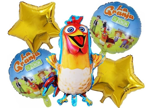 Pack 5 Globos Metalizados Gallo Bartolito De Granja De Zenon