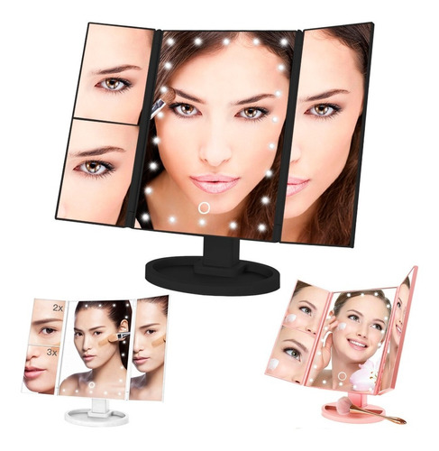 Espejo Cosmetic Maquillaje 22 Led 3 Aumentos Baterias Usb