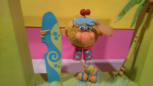 Cuadro Corporeo 3d Super Pollo Surf Playa Nuevo