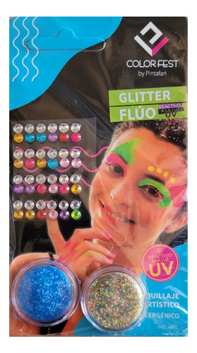 Glitter Pasta Fluo Colores X 6 + Strass Autoadh Color Fest 
