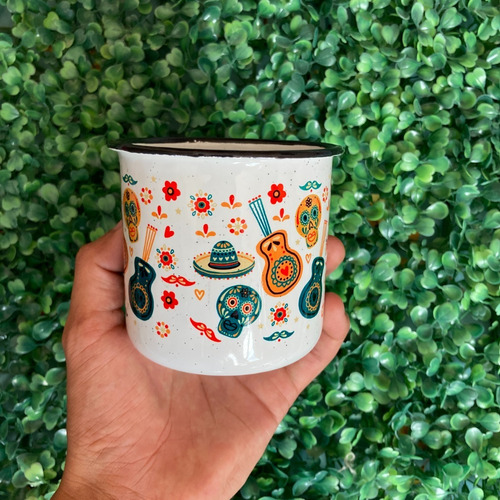 Imagen 2 de 4 de Taza Peltre Guitarritas México Diseño Mexicano Mexico