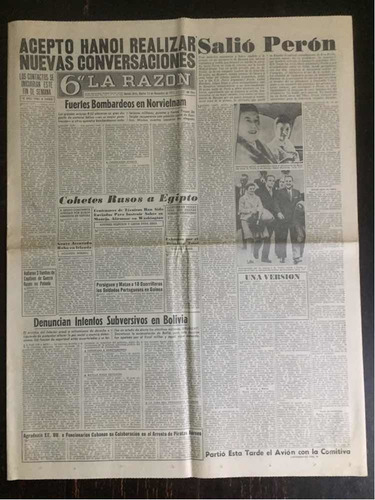 Diario Razón 14/11/1972 Salió Perón/hanoi/vietnam Completo