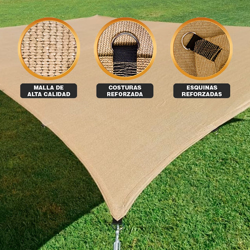 Imagen 7 de 10 de Malla 90% De Sombra Lista Para Instalar Beige De 5m X 4m
