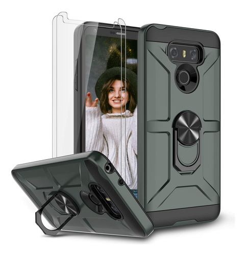 Jeylly Funda Para Lg G6 Con Protector De Pantalla De Vidrio Verde Medianoche.