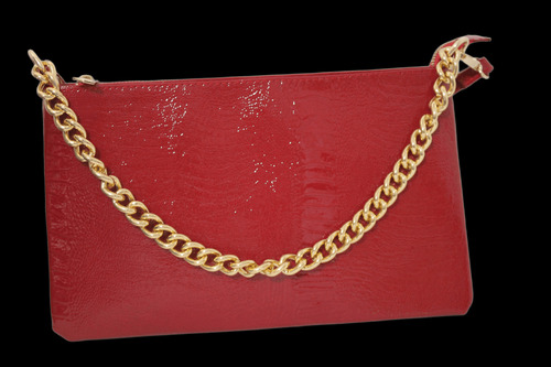 Cartera Mujer Muñequera Piel Charol Cadena Dorada Dama