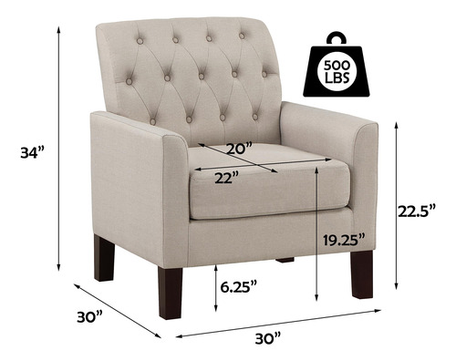 Silla Decorativa Tapizada 76 Cm Brazos Capitoné Cómoda