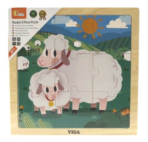 Juguete Madera Viga Puzzle 9 Piezas Didactico Familia Ovejas