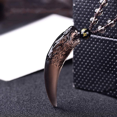 Pingente De Colar De Dente De Lobo De Obsidiana Genuína Natu
