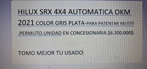 Toyota Hilux 2.8 Cd Srx 205cv 4x4 At Particular. Gris Claro,