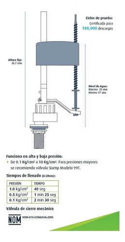 Siamp Kit 3 Valvulas De Llenado P Tanque De Inodoro/sanitari