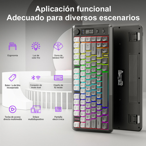 Teclado Free Wolf M75 Rgb Inalámbrico Bluetooth Con Pantalla Negro