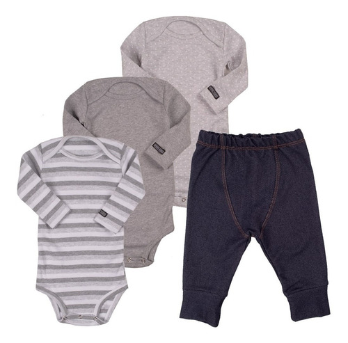 Imagem 8 de 9 de Conjunto Body E Calça Neutro 4 Pç Bebe Conforto Tipo Carters