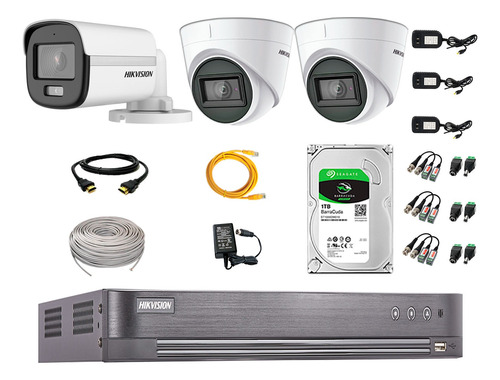 Cámaras Seguridad Kit 3 Hikvision 5mp Colorvu Noche + 1tb