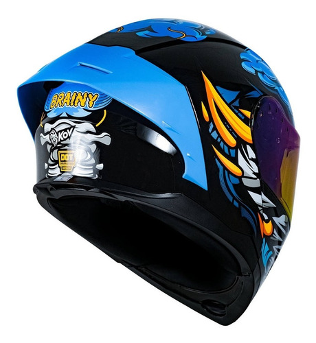 Imagen 2 de 2 de Casco Kov Abatible Rush Brainy Azul Moto Certificado Dot