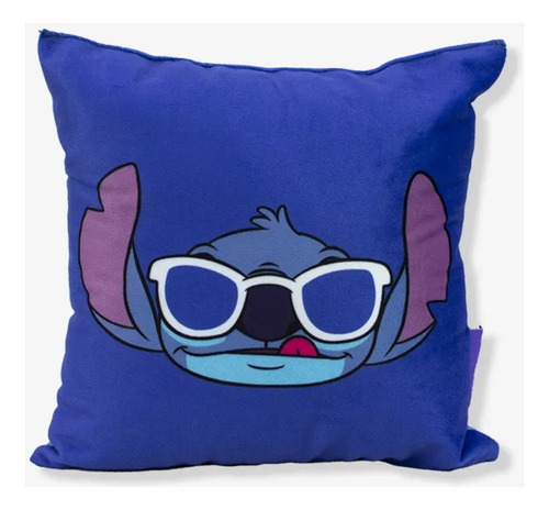 Almofada Stitch Lookind Good Azul Fibra Veludo 25x25 Disney 