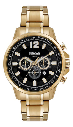 Relógio Seculus Masculino Dourado Cronógrafo Premium 44162gpsvda2