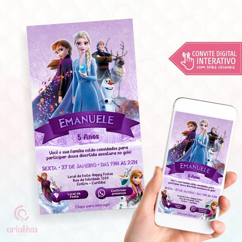 Convite Aniversario Virtual Personalizado Interativo Frozen
