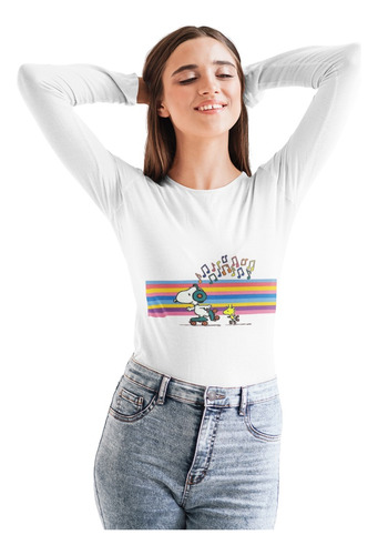 Polera Larga Snoopy Charlie Brown Musica Estampada Algodon